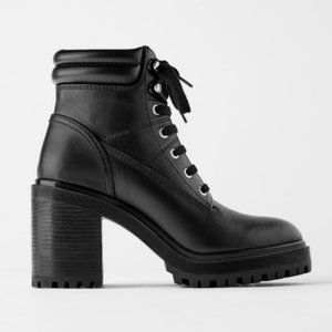SALE - ZARA NWT LEATHER HEELED COMBAT BOOTS 39 8.5 Perfect Condition Punk Moto